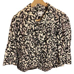 Charter Club Black White Gray Button Down Cropped Swing Linen Jacket Sz XL